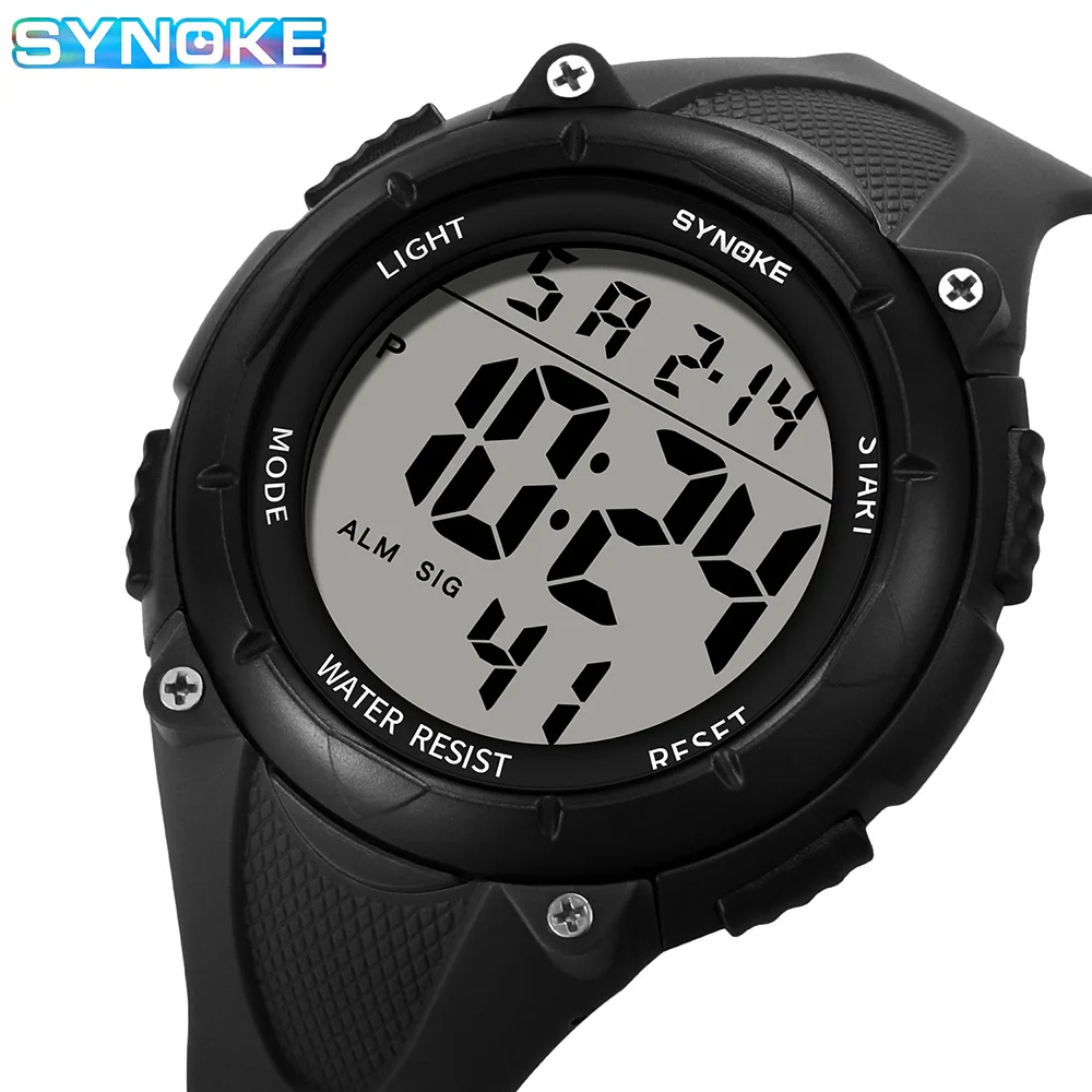 SYNOKE Men Outdoor Sports Multifunctional Waterproof 5Bar Shock Resistant Large Screen Display Luminous Digital For Men Fashion