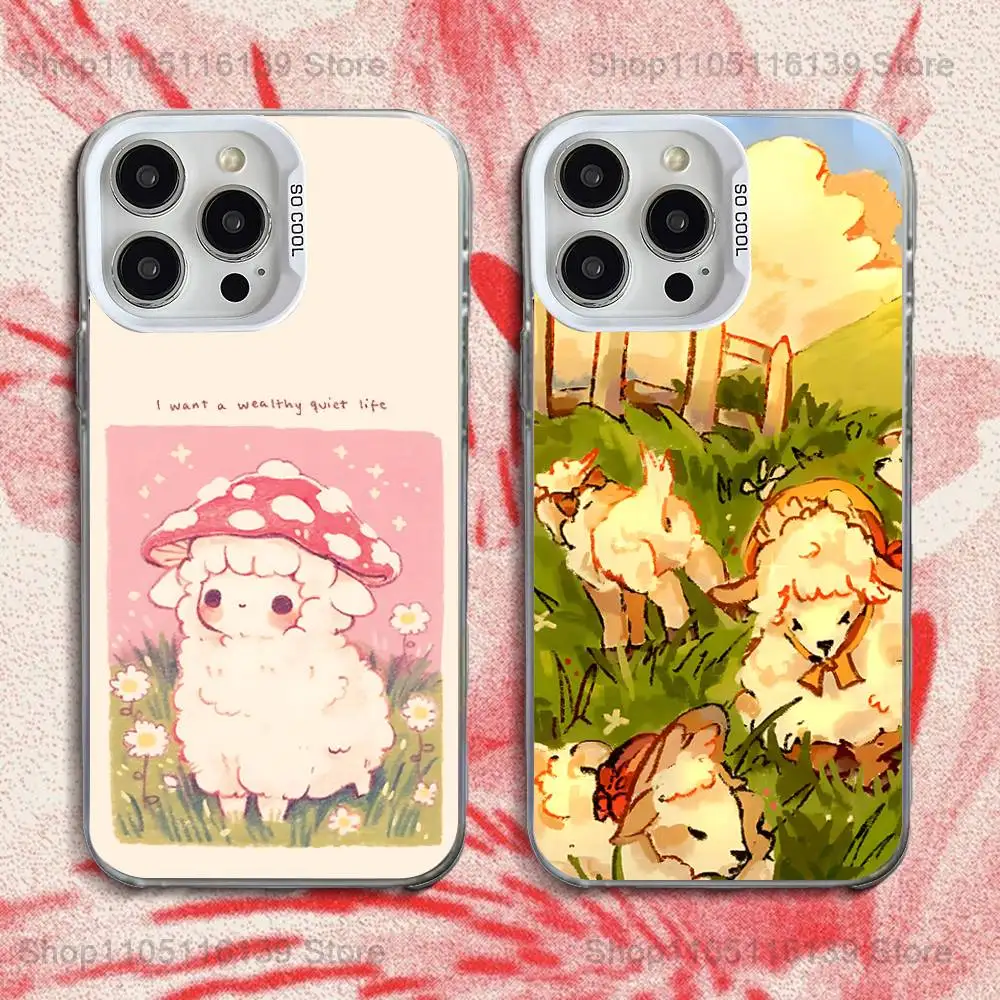 

Cute Sheep Phone Case For iPhone 16,15,14,13,12,11,Pro,XS,Max,Plus,Mini,SE White Candy Matte Shockproof Cover