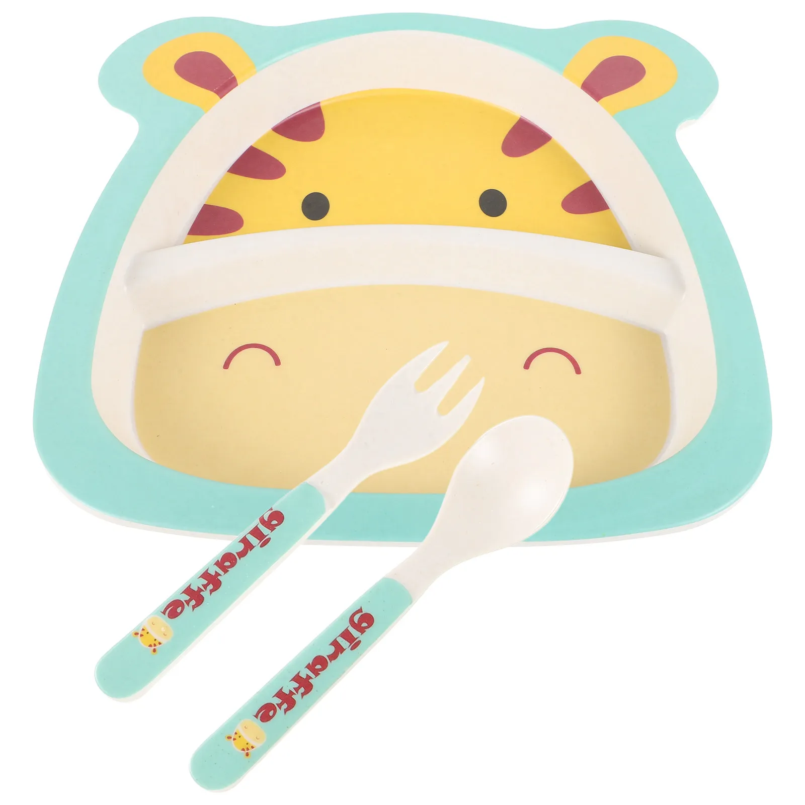 

1Set Bamboo Fiber Children's Dinnerware Set Cartoon Giraffe Design Divided Plates Toddler Dinner Plate Food Storage Plate Kids