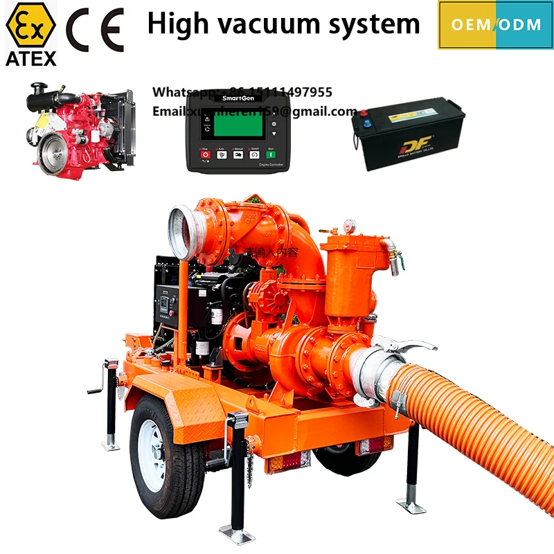 Hot Selling Large Flow Portable Diesel Vacuum Water Pump Sewage Pumps High Vacuum Self-priming Mine Construct Flood Control