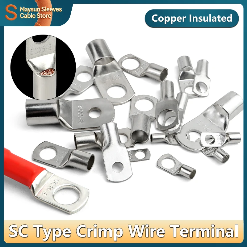 2~20pcs SC Type Crimp Wire Terminal SC6/10/16/25/35/50/70/95 Copper Battery Block Lugs Hole ID6/8/10/12mm Crimp Wire Connectors