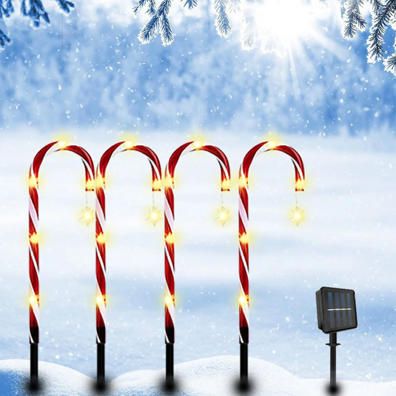 12 Pack Christmas Candy Cane Lights Solar Power Light String for Holiday Xmas Outdoor Patio Garden Walkway Indoor Bedroom Decor