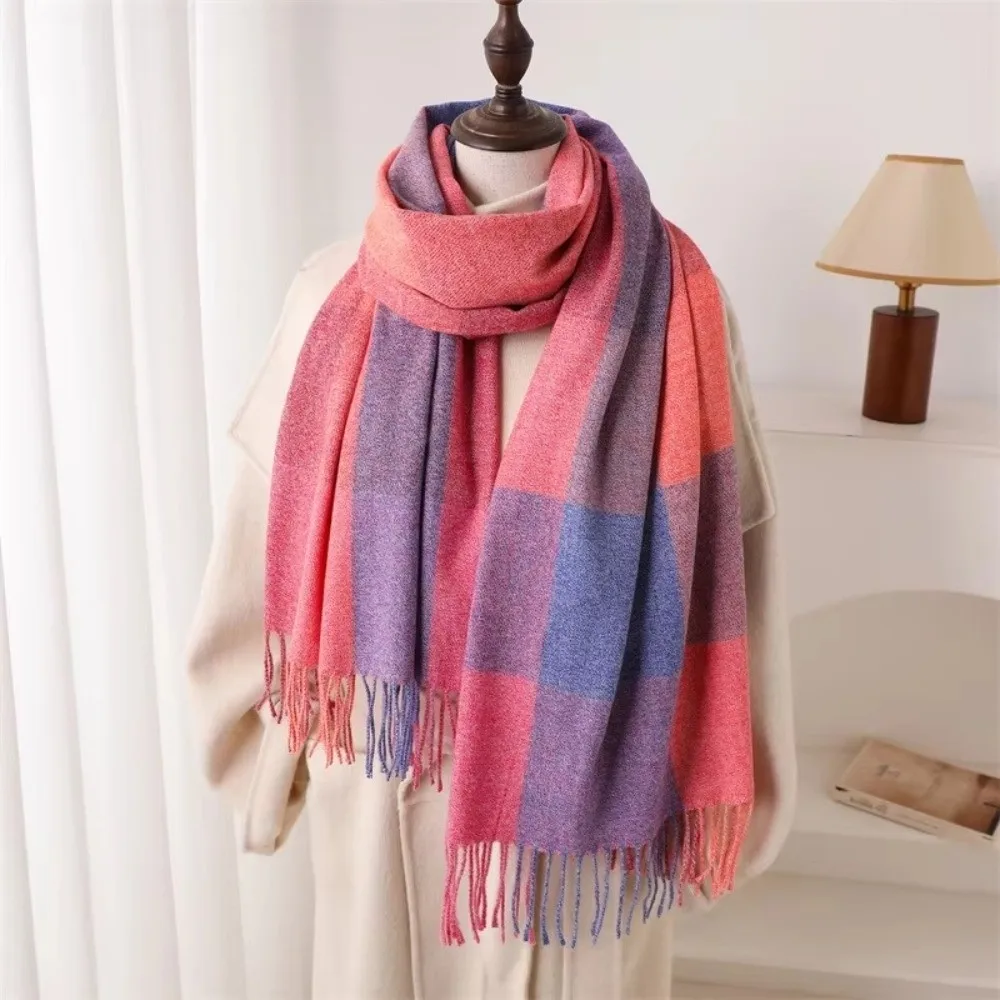 Fashion Rainbow Color Cashmere Shawl Plaid Pattern Neck Protection Winter Scarf Tassel Warm Scarf