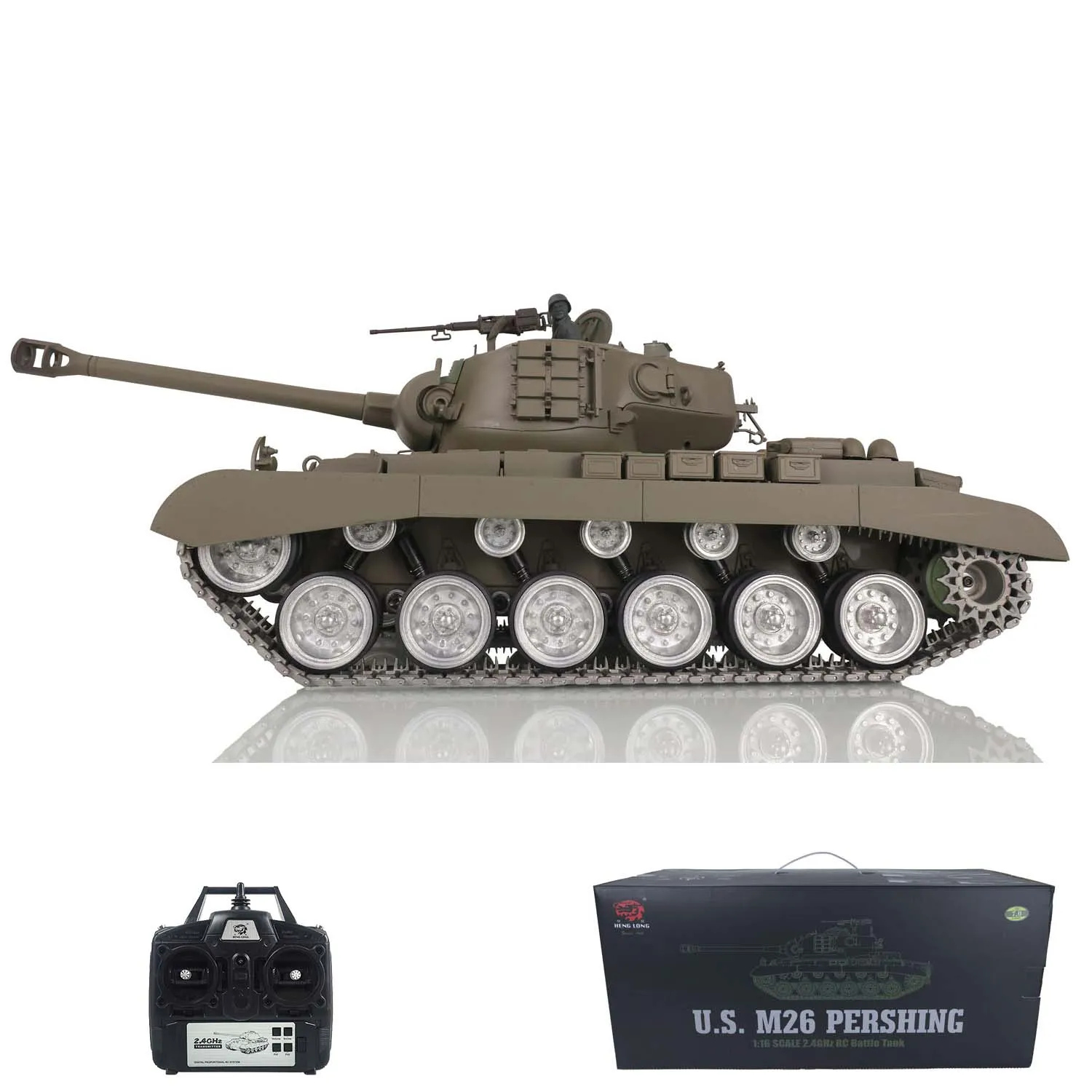 HENG LONG RC Panzer 1/16 7,0 Maßgeschneidert USA M26 Pershing RTR Lackiert in Grün 3838 Metallketten Räder BB Pellet Smoke TH17309