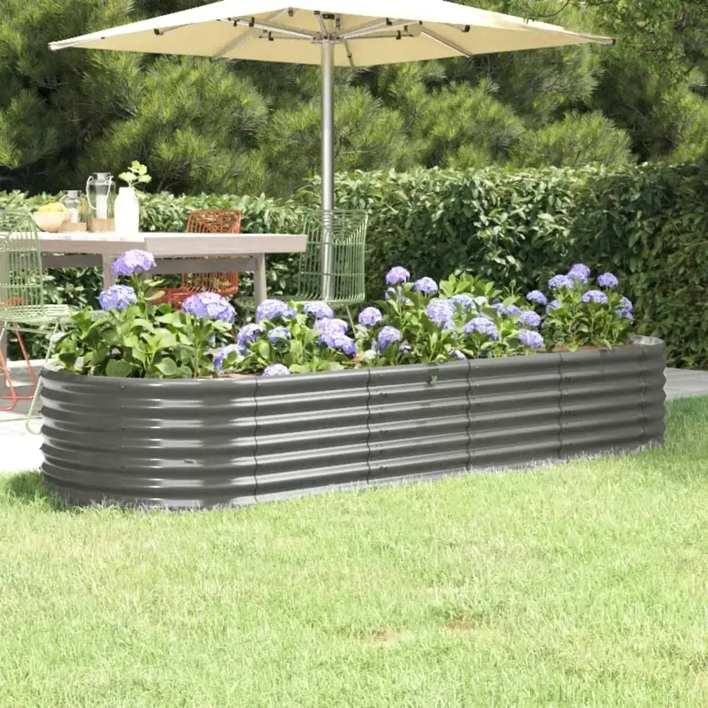 Grey Powder-Coated Steel Raised Garden Bed 224x80x36 cm - Durable Outdoor Planter