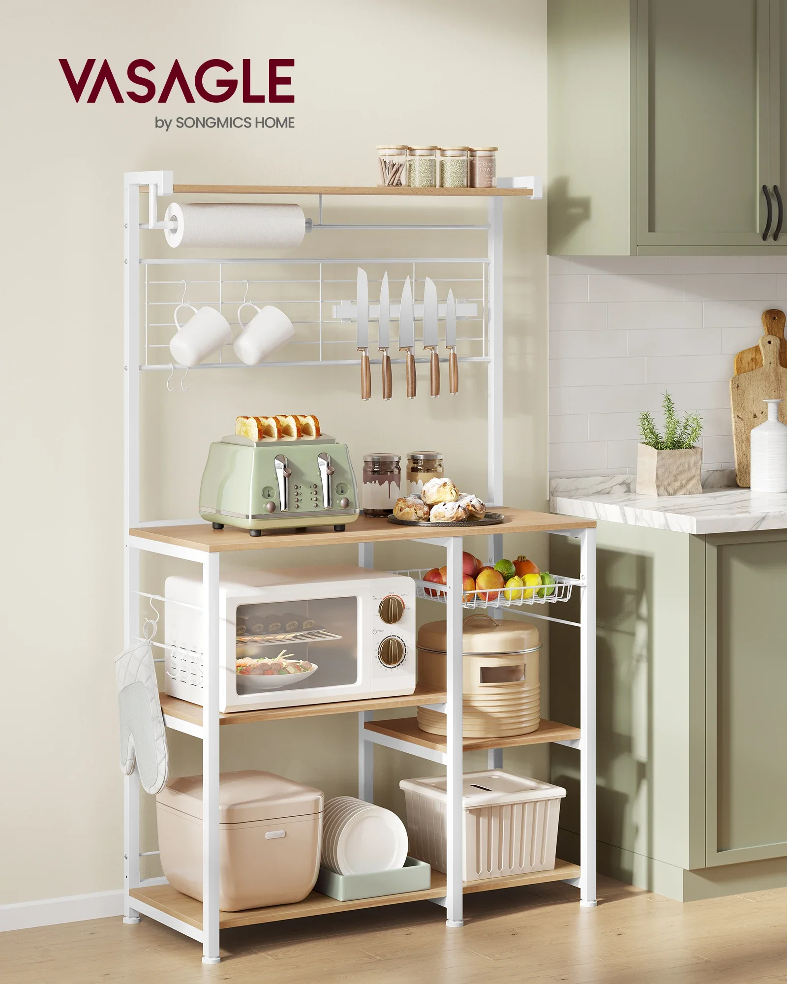 

VASAGLE Microwave Oven Rack Kitchen Island With Magnetic Strip Kitchen Storage Rack Bakers Rack