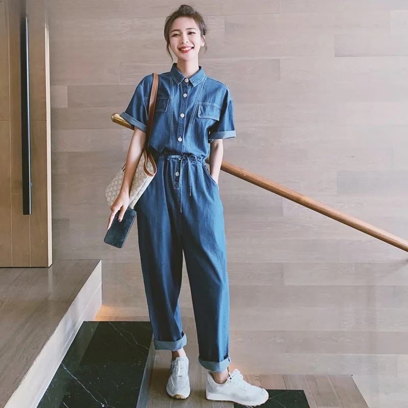 

High Waist Denim Overall Pants Women's Faion Straight Leg Suit Casual Commute Sle Korean Version Slimming