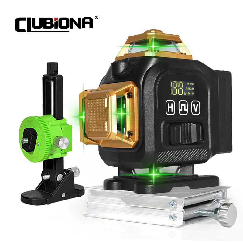 Clubiona 16-Line 4D Green Laser Level with 360° Rotation, High-Precision Vertical and Horizontal Lines for Decoration.