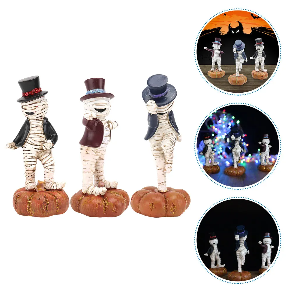 

3 Pcs Mummy Ornaments Decoration Dancing Mini Tabletop Small Statue Household Funny Resin Halloween