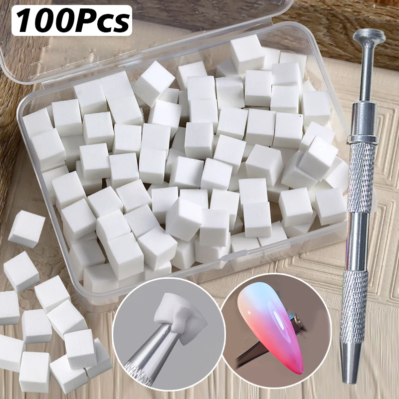 Set de 100/50 Piezas de Esponja Cuadrada para Uñas, Pinceles de Degradado, Herramientas de Manicura para Diseño DIY