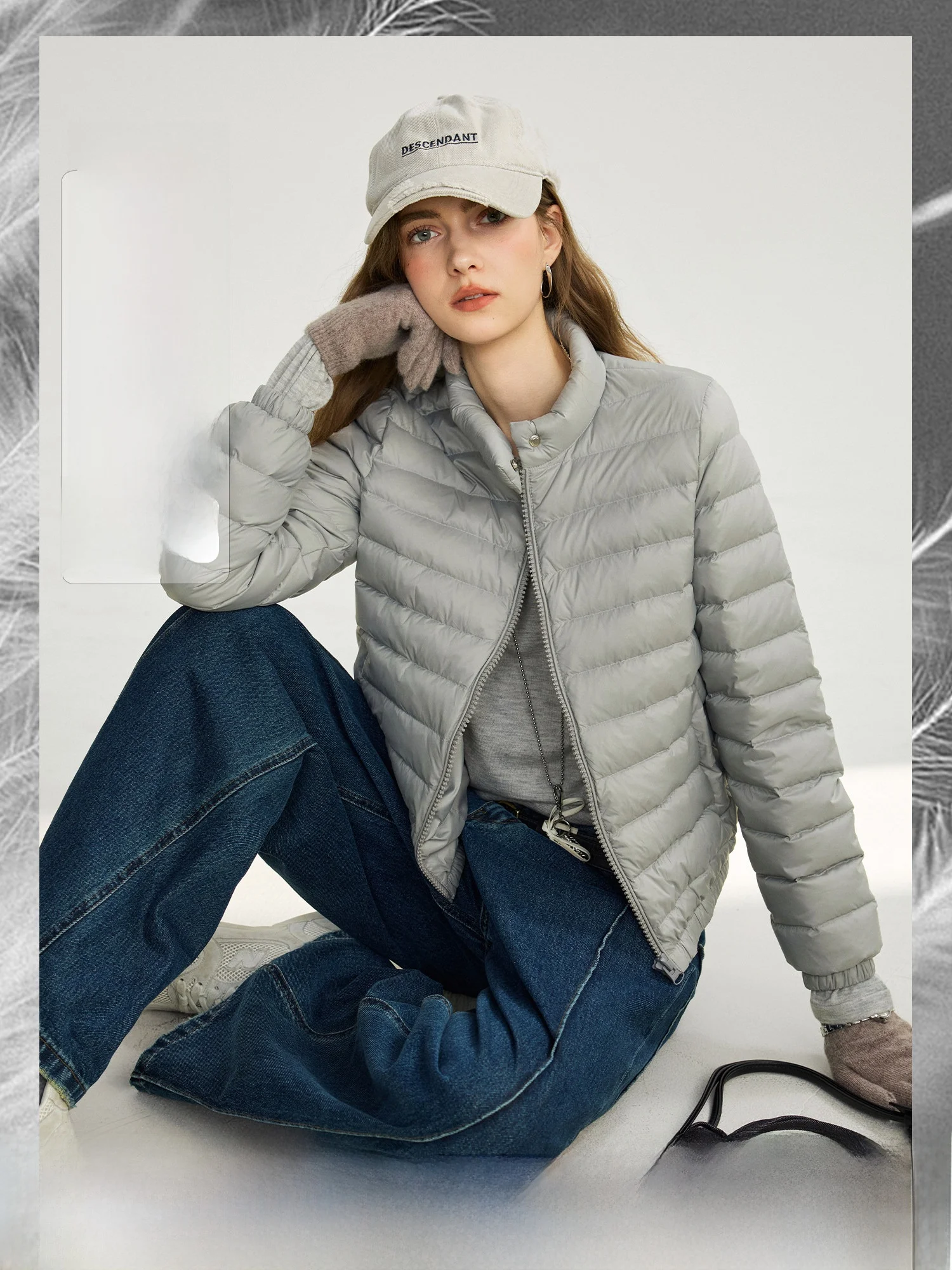 

Early Eight Warm Goose down Jacket High Fluffy Lightweight Ribbone down Coat Warm Outerwear Pumpkin Valley Women's Fashion