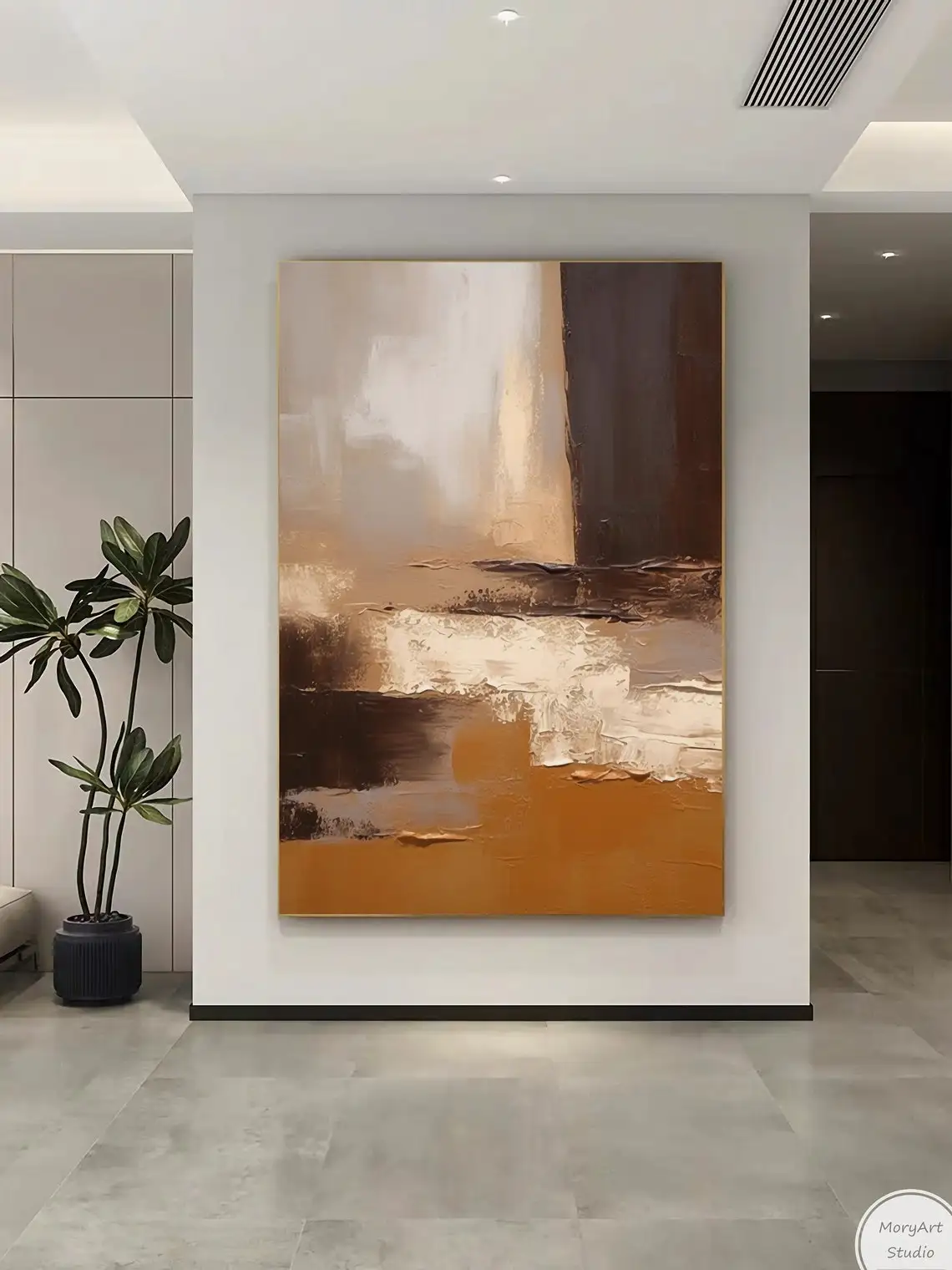 

Оригинальная коричневая абстрактная текстура ручной работы, Современная оранжевая настенная живопись ручной работы, Минималистичная картина маслом, украшение для офисной стены