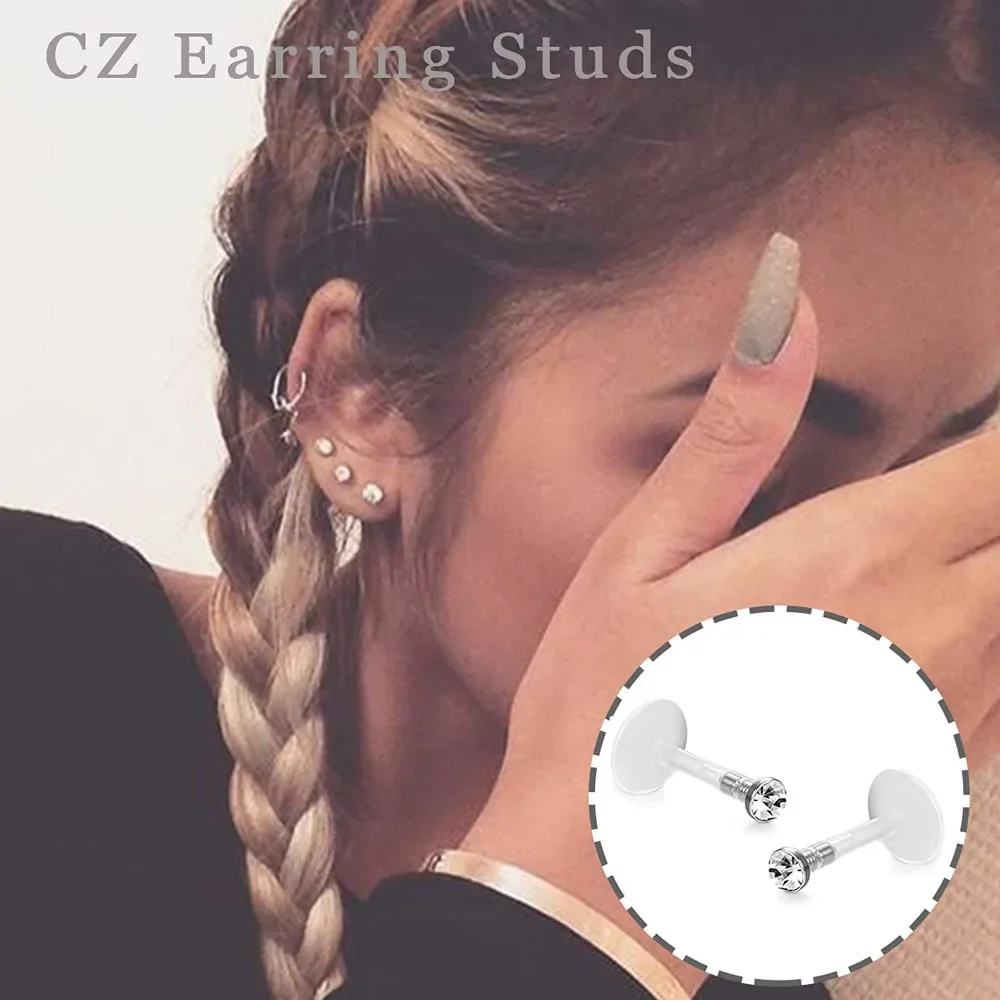 10pcs 16G Czech Crystal Clear Flexible Bioflex Acrylic Bar Studs Lip Rings Helix Stud Earrings Ear Nose Piercing Body Jewelry