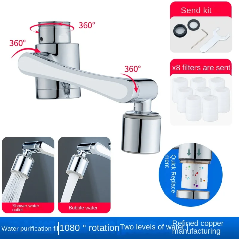 Waterzuivering Mechanische Arm Universele Kraan Draaibaar Water Outlet Extension Filter Nozzle Waskolf Splash Protector