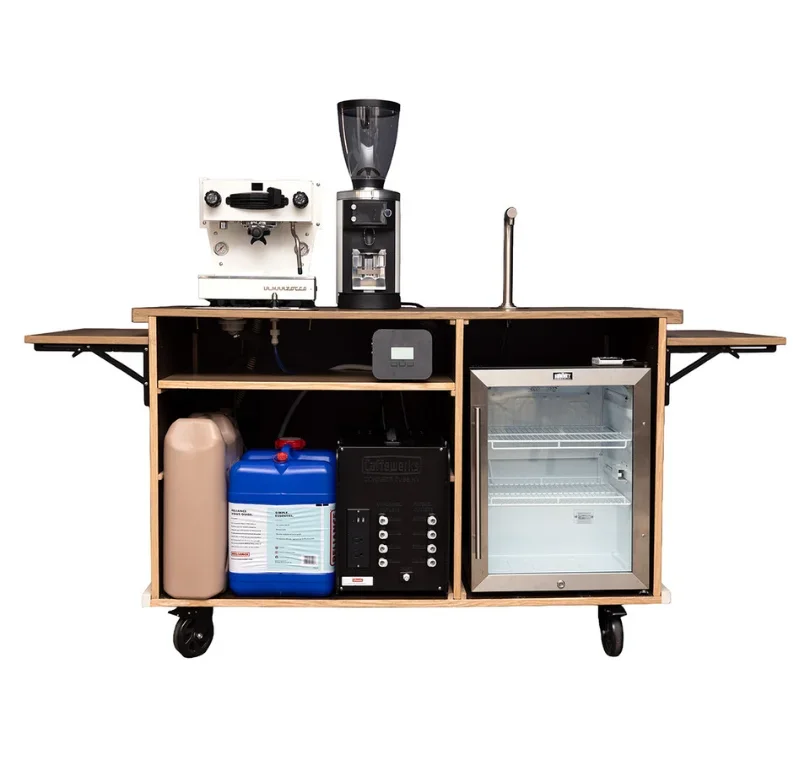 Wooden Detachable Portable 4-Wheel Fast Food Coffee Cart Mobile Bar Counter Food Trailer Store Easy to Install in Car Trunk