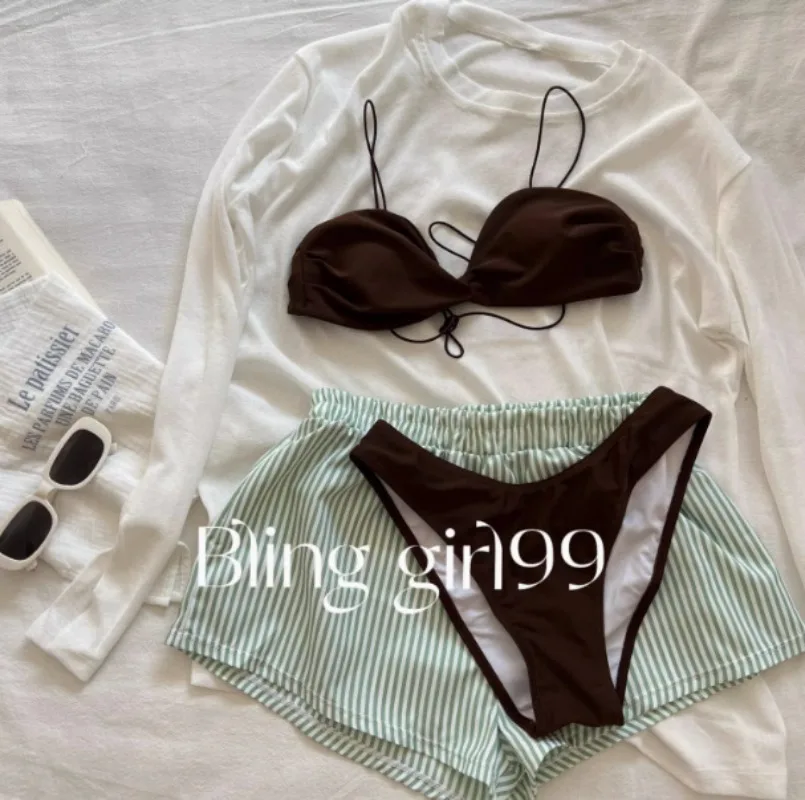 【Mint Chocolate】Fresh Island Vacation Sweet Vitality Girl Elegant Swimsuit Beach Vacation Fashion Bikini Three-Piece Summer 2025