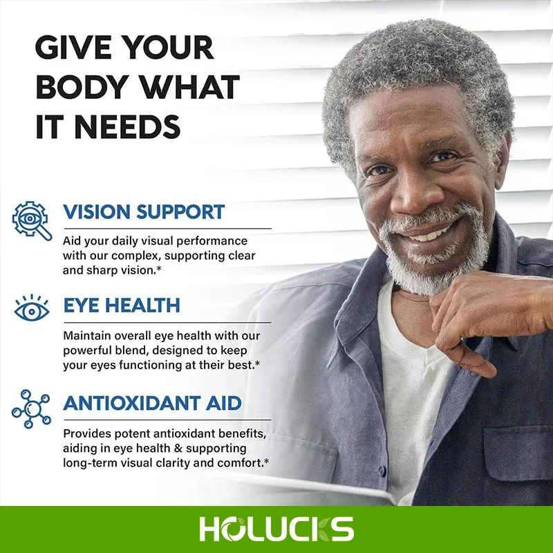 Holucks Eye Vitamins with Lutein and Zeaxanthin Extract Supports Tired, Dry Eyes, Macular and Vision Health, 60/120 Capsules