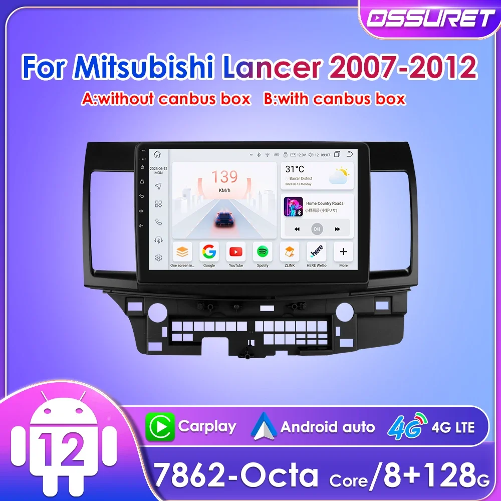 10.1" Ossuret 2Din Android Car Radio for Mitsubishi Lancer 2007 - 2012 Multimedia Navigation GPS RDS DSP WiFi 4G CarPlay UI7862S