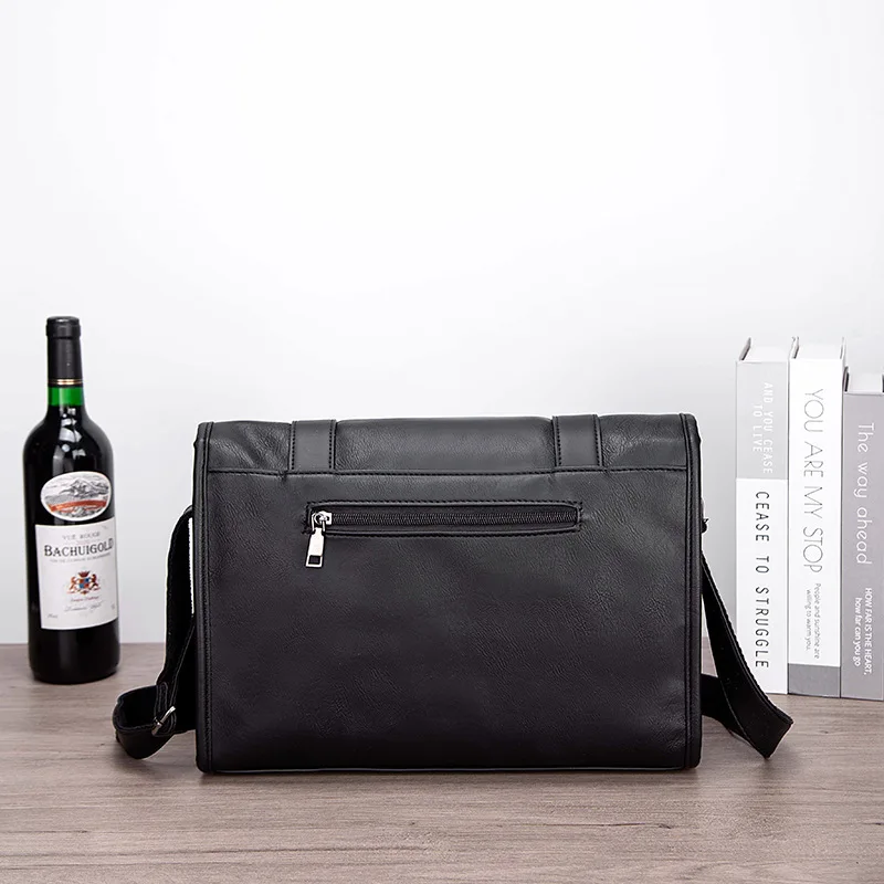 PU leather large-capacity men's travel single-shoulder bag, horizontal waterproof lock, square crossbody commuting computer bag
