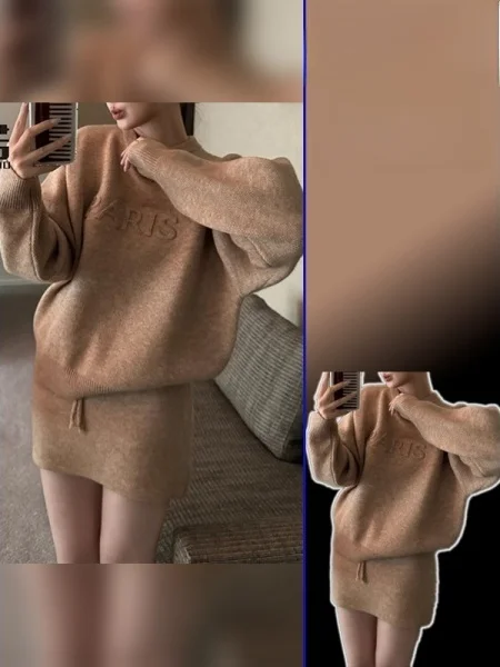 

plus Size Women's Korean Sle Casual Versatile Knitwear Sweater ort Skirt Two-Piece Set Spring New Slimming Faion