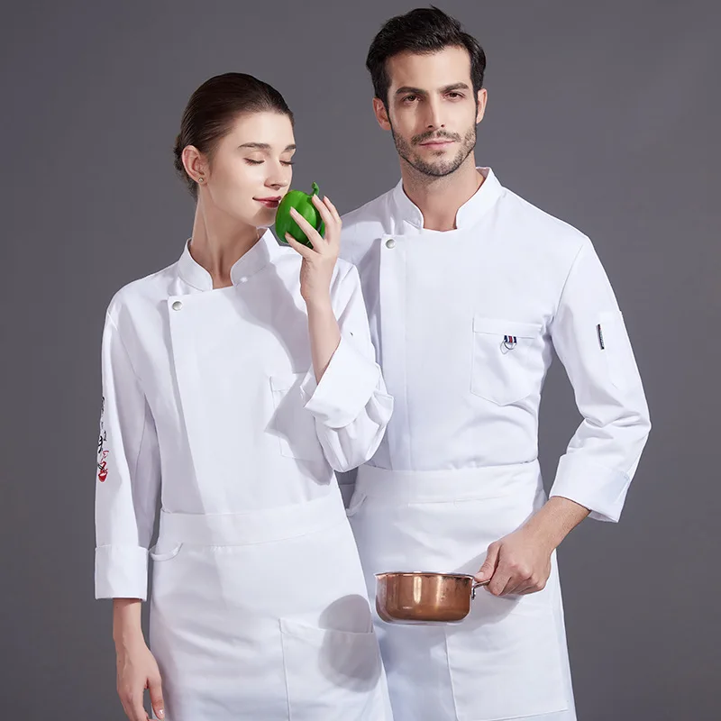 C314 Lange Mouw Kok Werk Chef Uniformen Ober Jas Tops Restaurant Hotel Keuken Chef Uniformen Catering Overalls Outfit Jassen