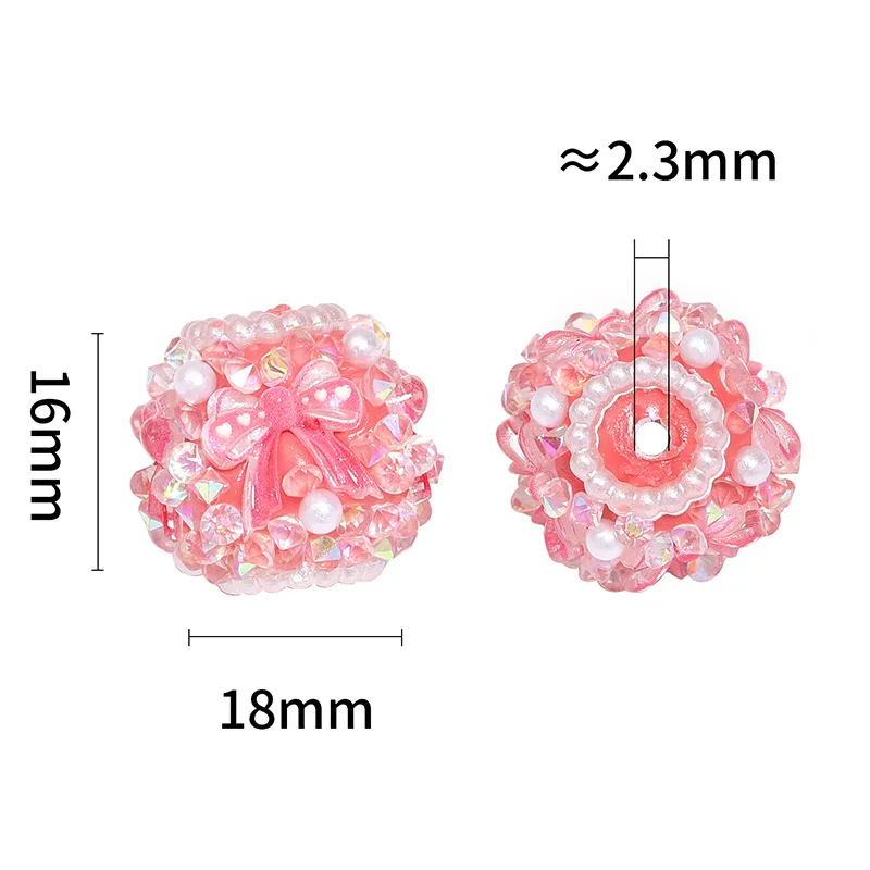 Colorful Jelly Rhinestones Ribbon Tie Bow Decorated Round Gumball Bubblegum Jewelry Beads Fit Pen Necklace Making 18*16mm 20pcs