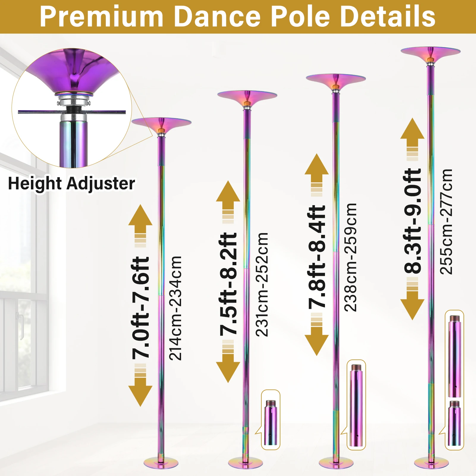 Gonipol Portable Pole Dancing Pole Spin Dance Pole with Base Removable 45mm Exercise Pole Dance Pole Kit for Bedroom Pole Dance Studio Home Frugal