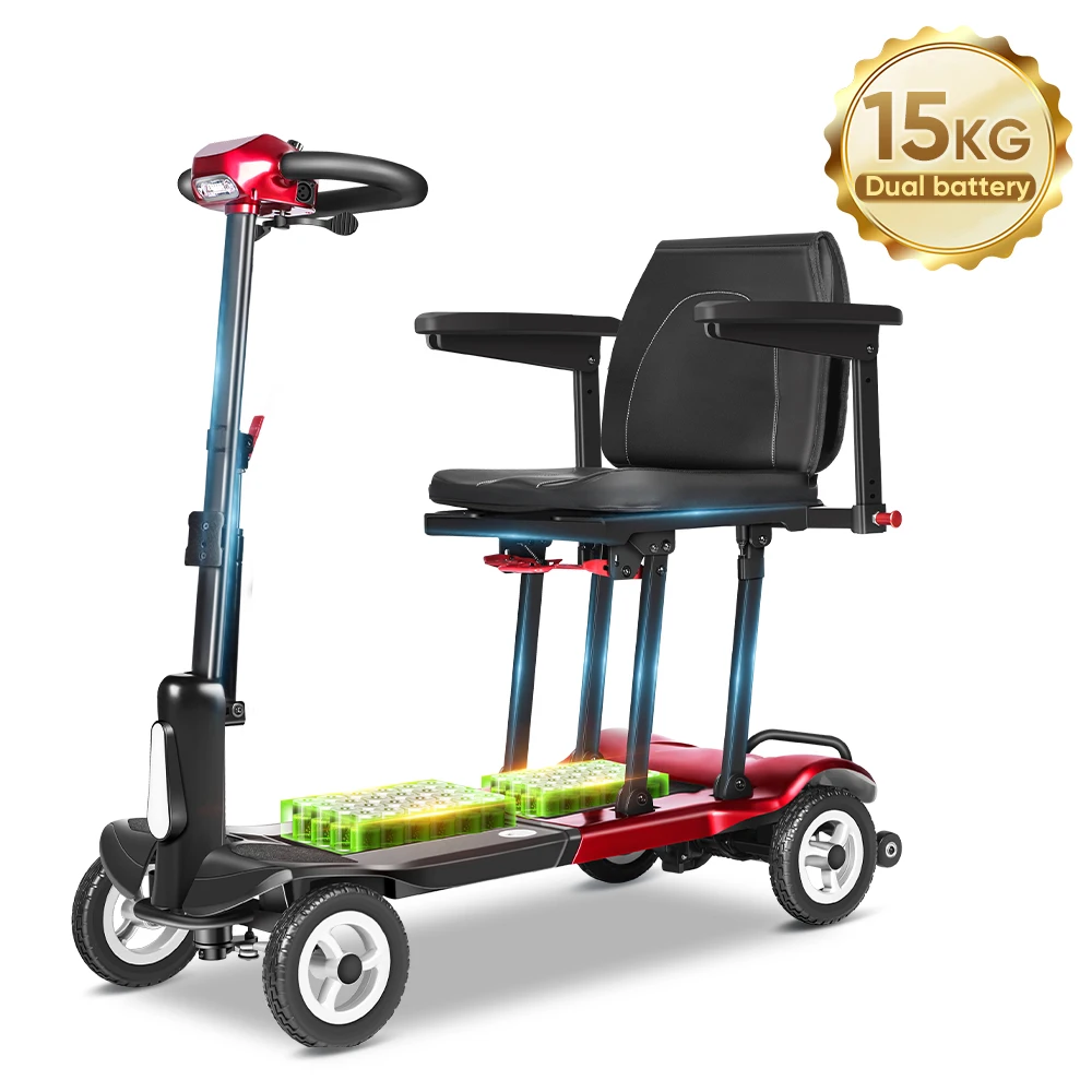 Dual Lithium Batteries Outdoor Long Range Mobility Electric Scooter 15Kg Magnesium Lightweight Elderly Portable Mobility Scooter