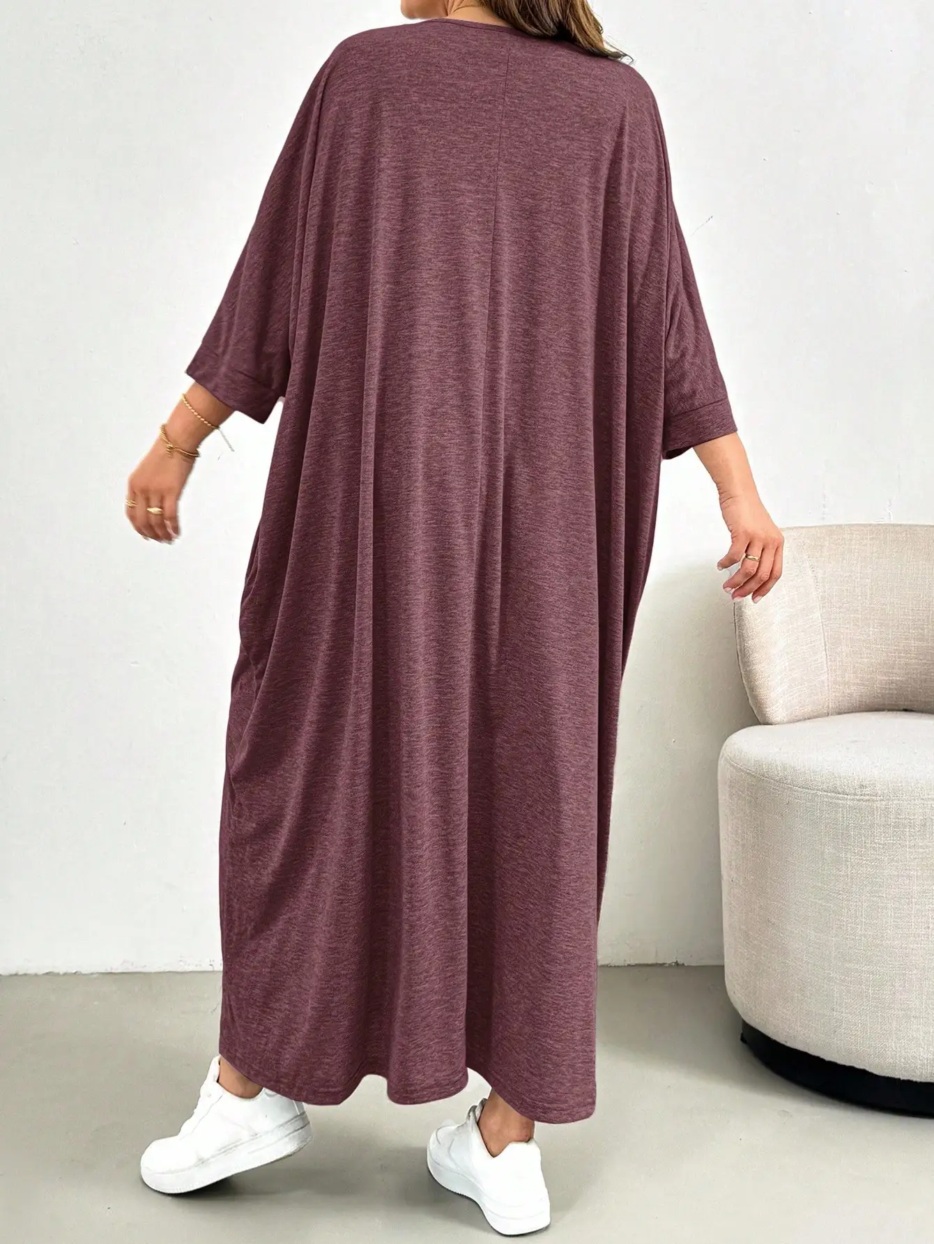 

Loose Batwing Sleeve Long Dress For Women Casual Solid Color Daily Wear Spring Summer