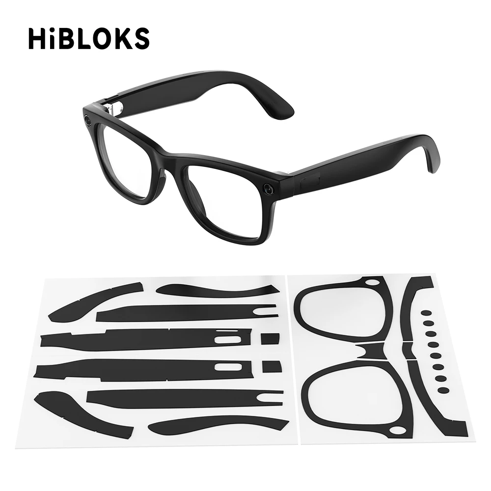 Naklejki HiBloks Matte Black do okularów Ray-Ban Meta Wayfarer GEN 1 i 2 50-22, ochraniacze na oprawki i zauszniki, akcesoria.