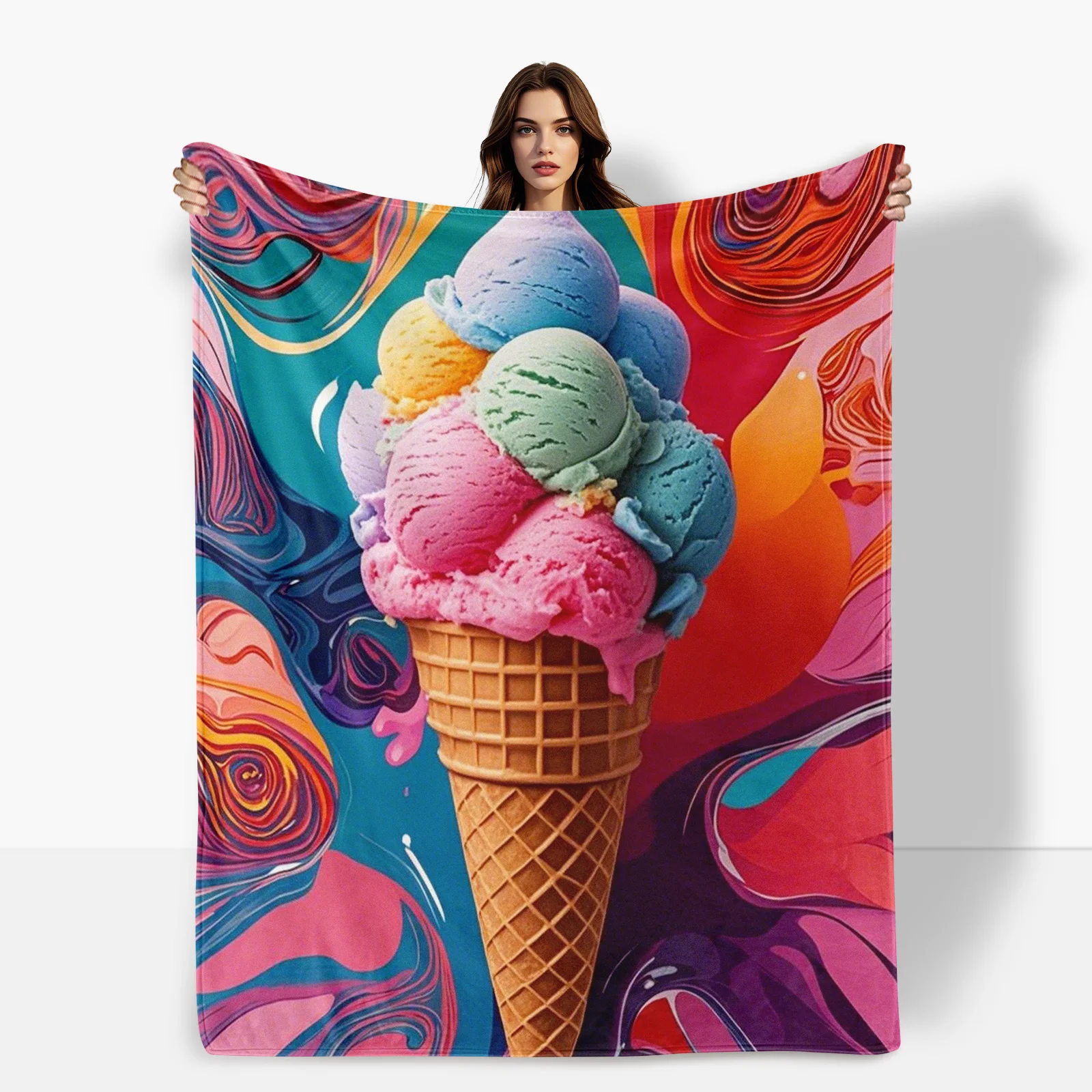 Vibrant Ice Cream Cone With Multicolor Paint Splash Design Creative Blanket For Unique Home Decor And Gift Inspiration