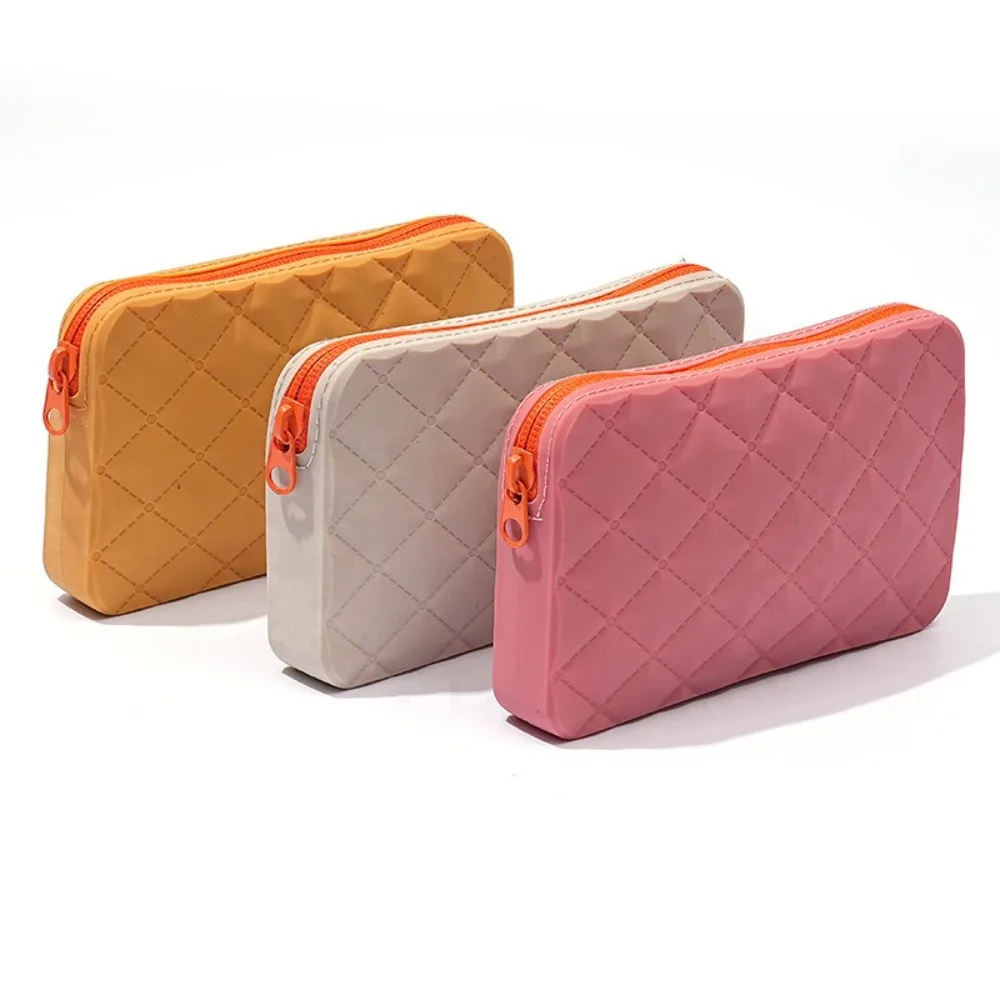 

New Large Capacity Cosmetic Storage Bag Square Waterproof Makeup Bag Silicone with Zipper Pencil Bag Travel