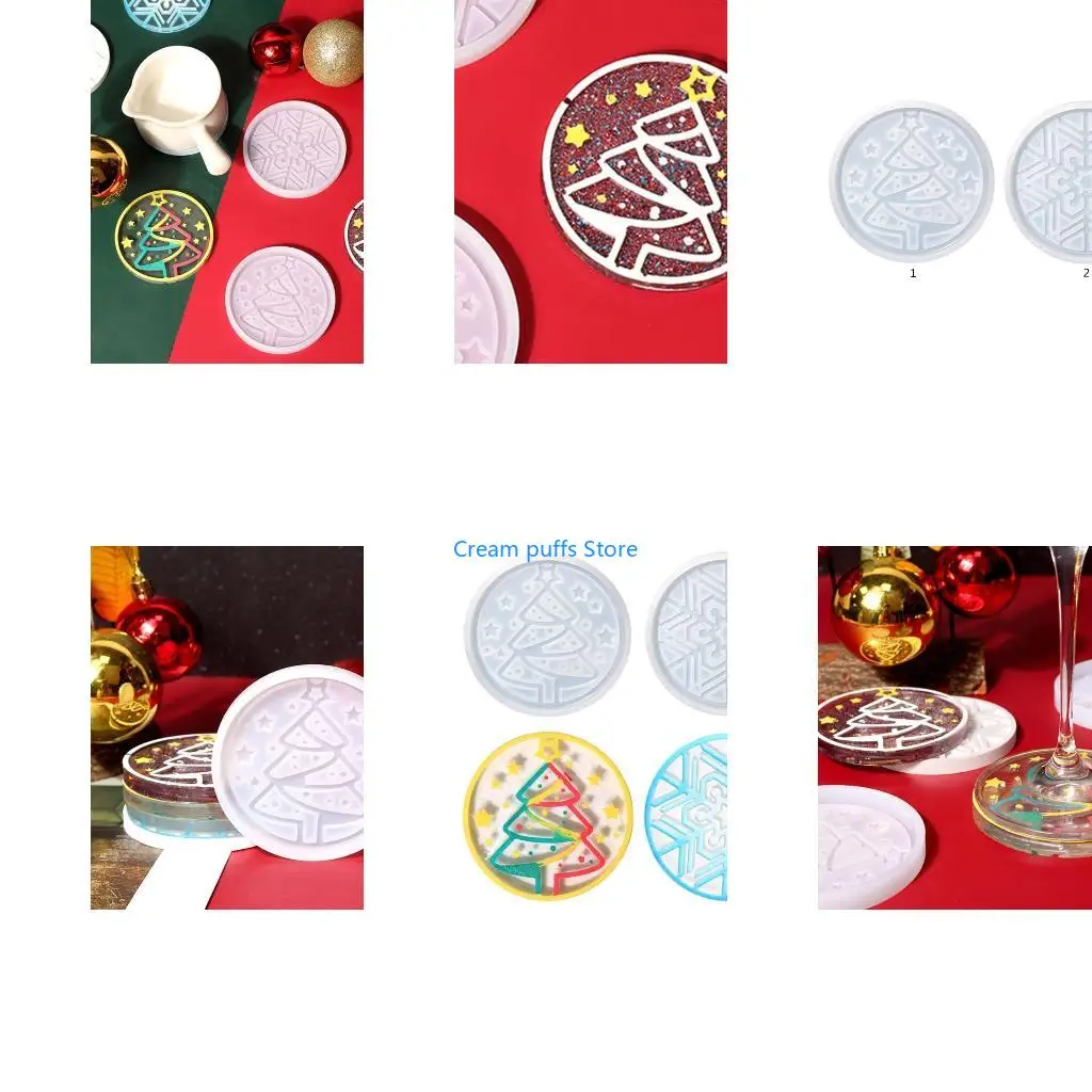 50LE Christmas Tree Cup Mat Silicone Mold Snowflake Epoxy Resin Mold Jewelry Tool Mold for DIY Home Table Decorations