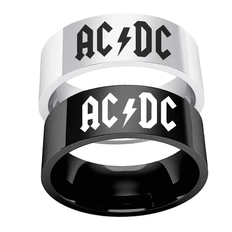 Fashion Trendy Retro Rock Band AC/DC Ring Stainless Steel Street Party Halloween Ring for Men and Women Rock/Punk Jewelry Gifts