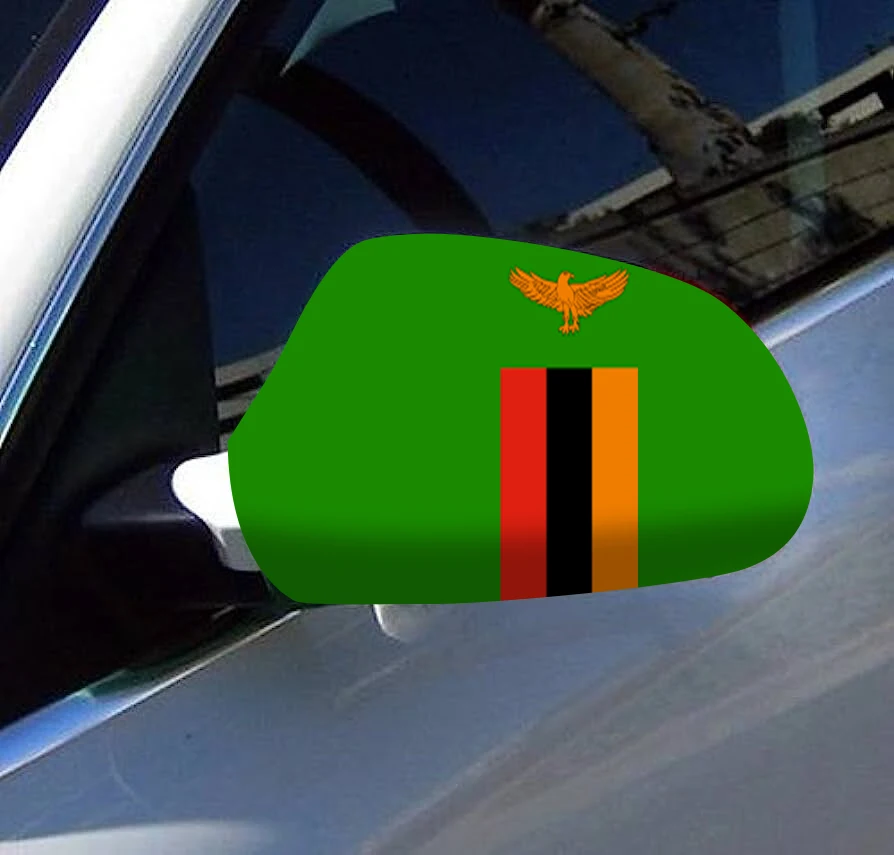 Directly Directly Delivery 2 Pcs Free Size Four-way stretch fabric Zambia Flags Car Mirror Cover