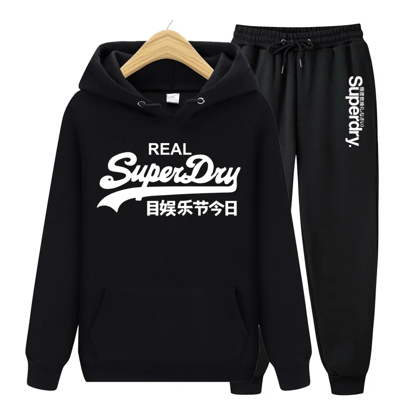 Men Tracksuit 2 Pieces Sets Hooded Sweatshirt +Drawstring Pants Male Hoodies Running Sportswear Men Women Autumn Sportwear