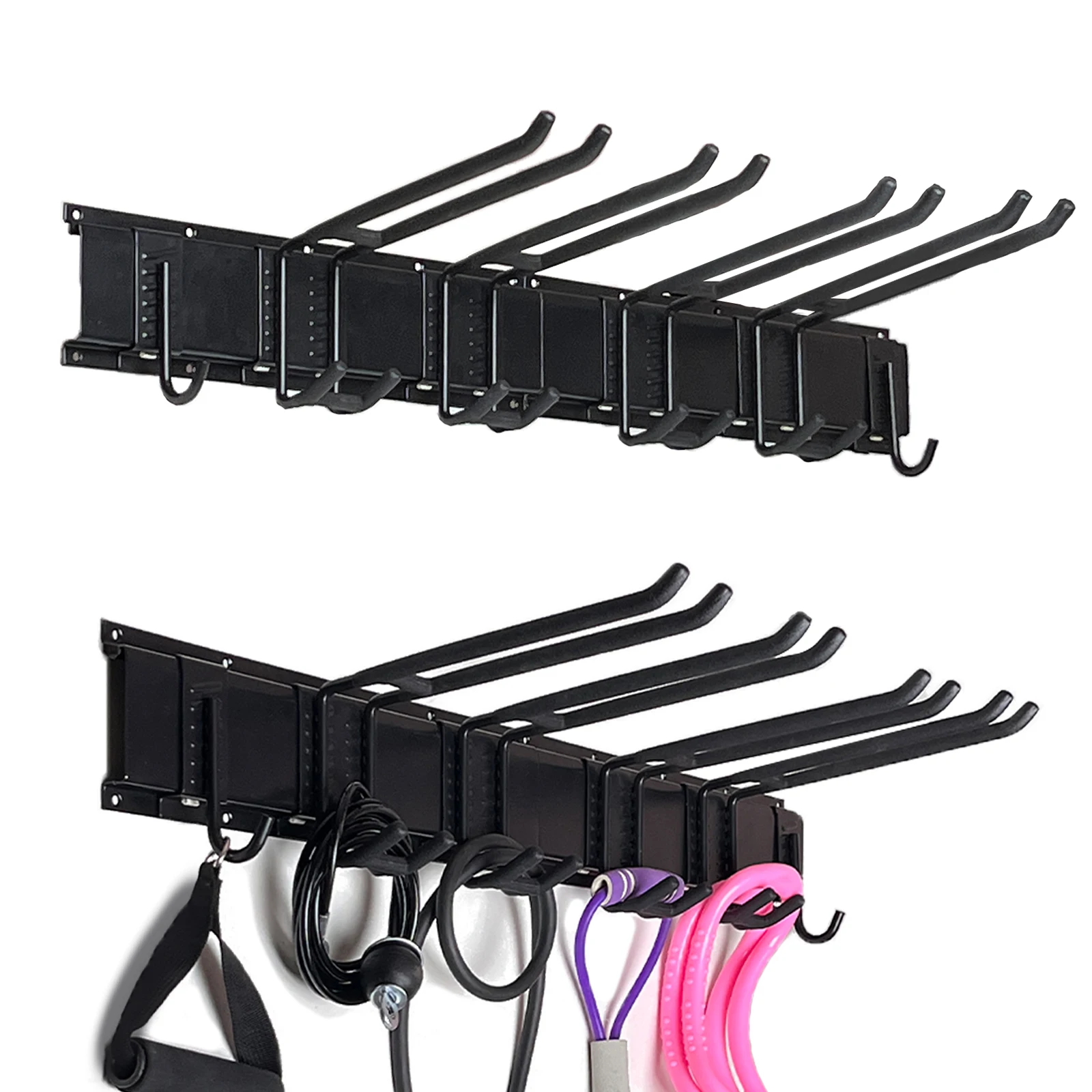 Wall Mount Cable Attachment Storage Rack for Lat Pull Down Bar, Home Gym Accessory Organizer with Sturdy Removable Hooks