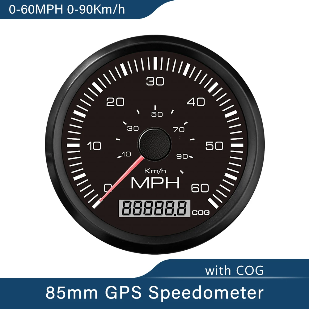 Universal 85mm 0-60 MPH  GPS Speedometer Car Motorcycle Drive Direction Red Yellow Backlight GPS Antenna 9-32V