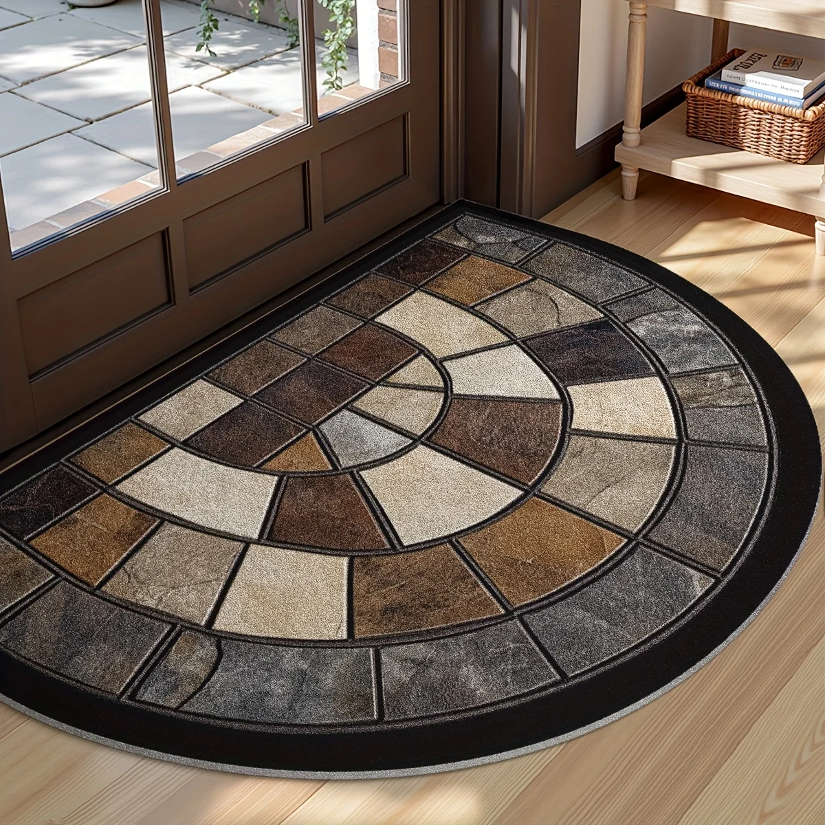 VIKAMA 2D Semi-Circular Stone Floor Mat- Anti-Slip Entry Floor Mat Durable Polyester Fiber Indoor and Outdoor Carpet Welcome Rug