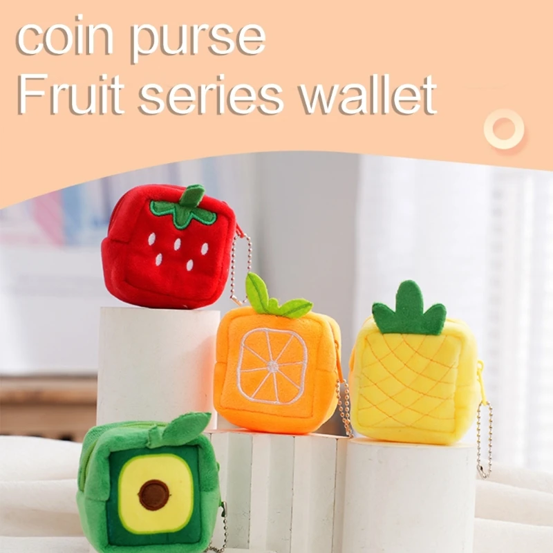 Lovely Fruit Shape Coin Purse Women Girls Soft Plush Small Change Zipper Wallet Mini Headset Key Pouch Coin Bag Backpack Pendant