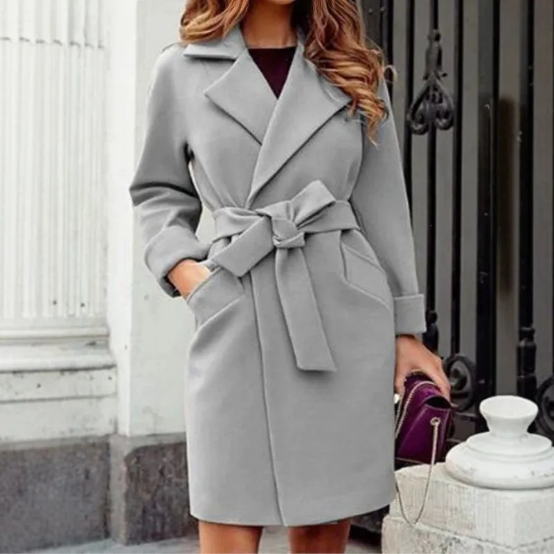 2026 New Women's Autumn/Winter Woolen Coat Solid Color Collar Fashion Strap Thick Retro Comfortable Versatile Simple Woolen Coat