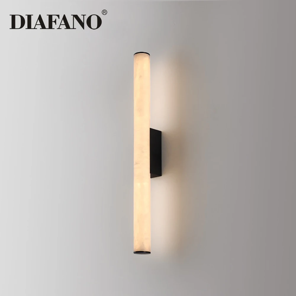 

Cylindrical Natural Marble LED Wall Lights Copper Parlor Dining Room Sconces Light Luxury Natural Stone Bedroom Lamp Art Deco