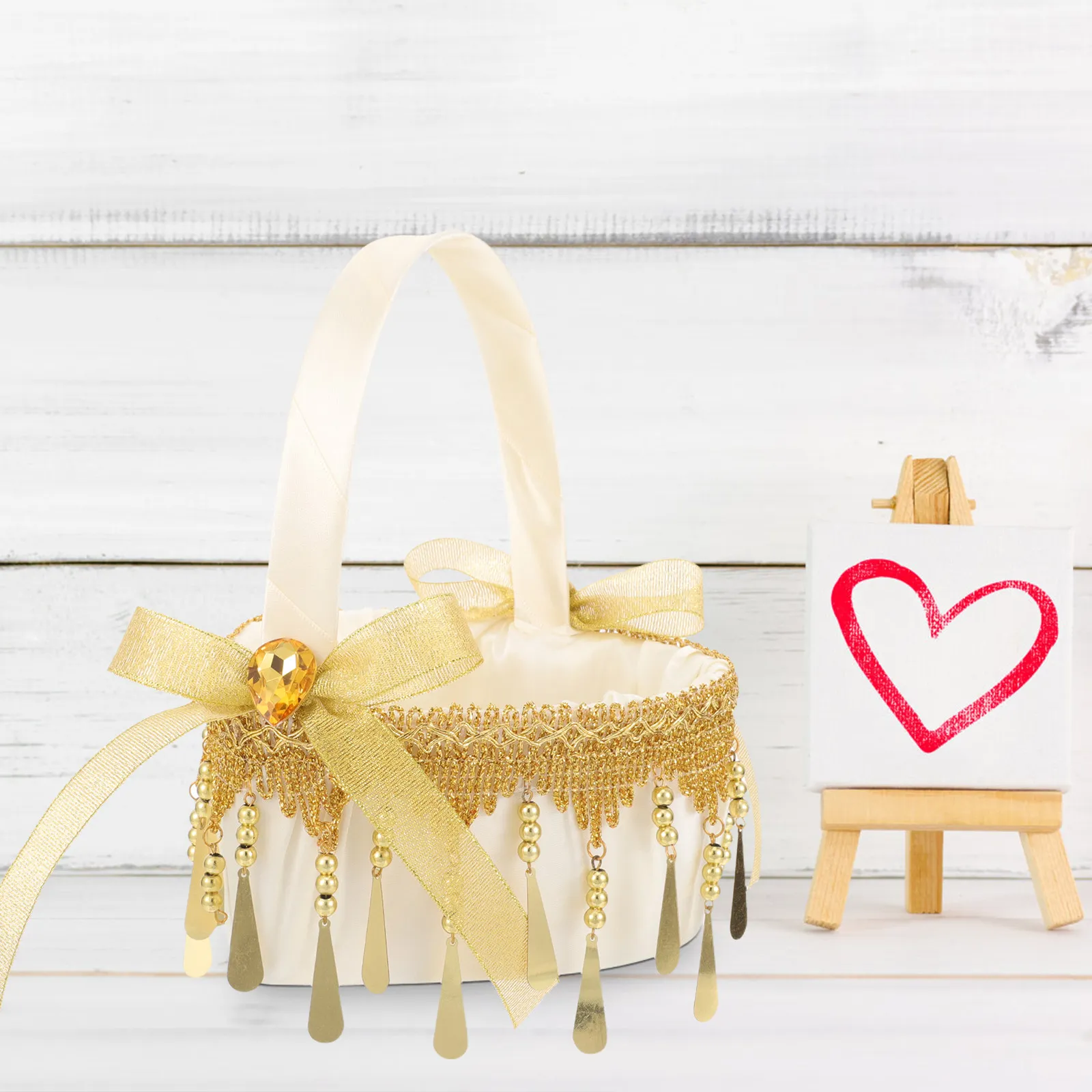 

Small Basket with Handle Flower Girl Basket for Wedding Decorative Rustic Woven Style Elegant Accessory for Bridal Party