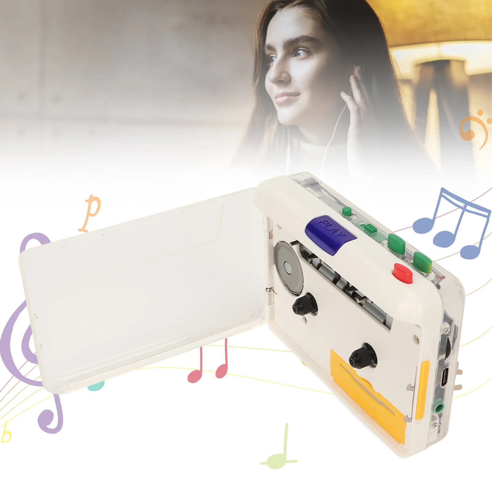TON010S Cassette to MP3 Converter HiFi Stereo Sound Retro Innovative Colorful Buttons USB Portable Tape Player White