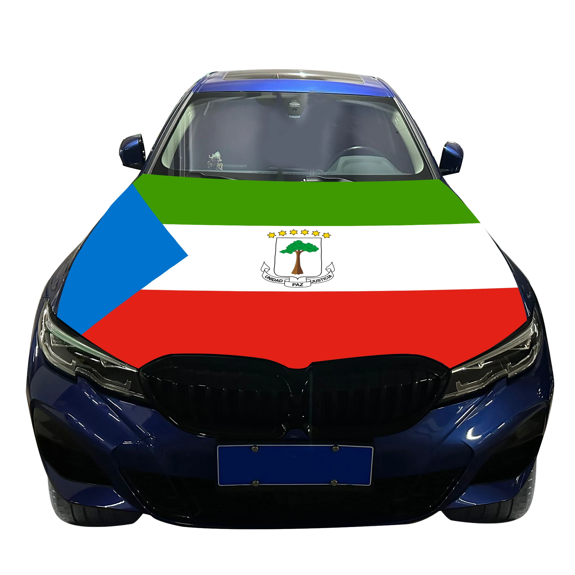 Equatorial Guinea Car Hood Cover Flag  Universal Size Elastic Polyester 120x150cm for Car Decor