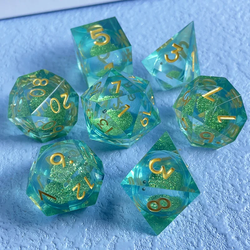 7PCS DND Dice Sets Polyhedral Liquid Quicksand for Dungeons And Dragons RPG Dice For Table Games Boardgame Toys Gift Accessories 5