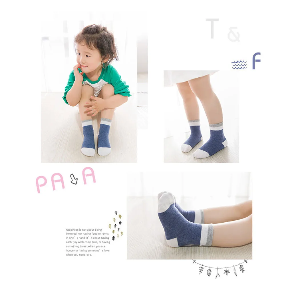 

5Pairs Kids Socks Boys Girls Newborn Cotton 1-3 Year Old Dark Blue Mixed Styles Comfortable Elasticity All Season Wear