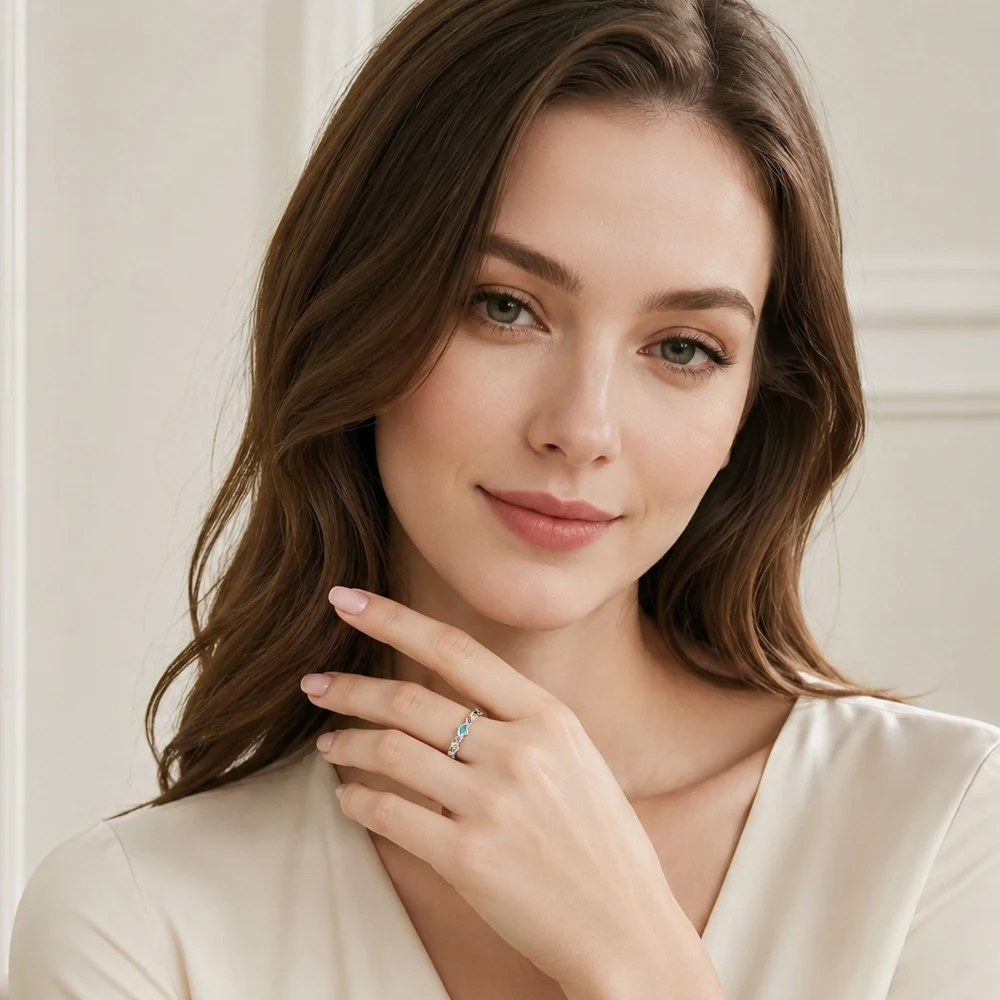 Ring Paradisiacal Colourfull Stones,Europe Turquoise 925 Sterling Silver Fine Jewerly For Women Summer Brand New Bohemia Gift