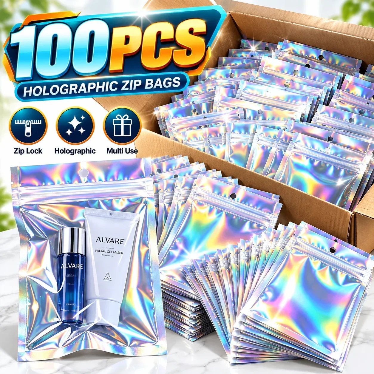 Laser Sealing Bags Plastic Holographic Candy Food Pouch Resealable Necklace Jewelry Gift Packaging Kitchen Storage Bag