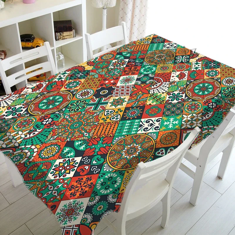 Bohemian Mandala Pattern Tablecloth Rectangular Kitchen Dining Table Restaurant Home Decoration Washable Dustproof Tablecloth